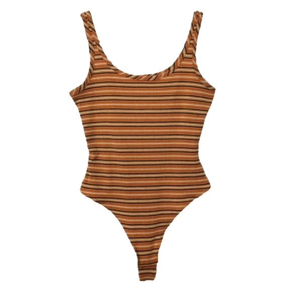 Garage Orange/Yellow Striped Ribbed Tank Top Bodysuit - Picture 1 of 5
